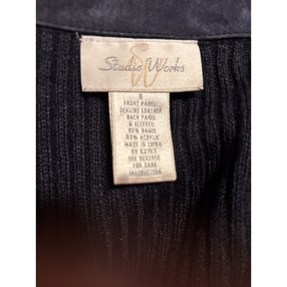 Big Studio Works Small Women's Leather Patchwork Blue Gray Full Zip Whipstitch - Picture 7 of 10
